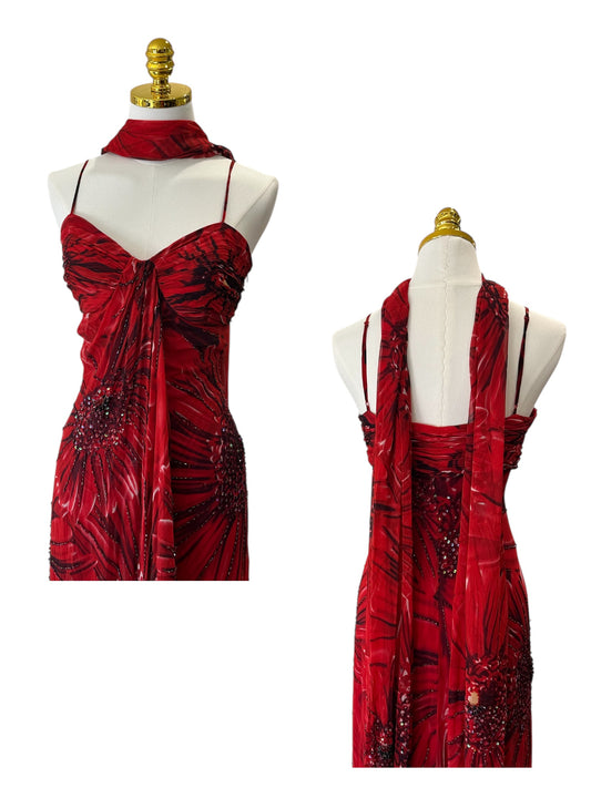 Sue Wong Burgundy Embellished Maxi Dress