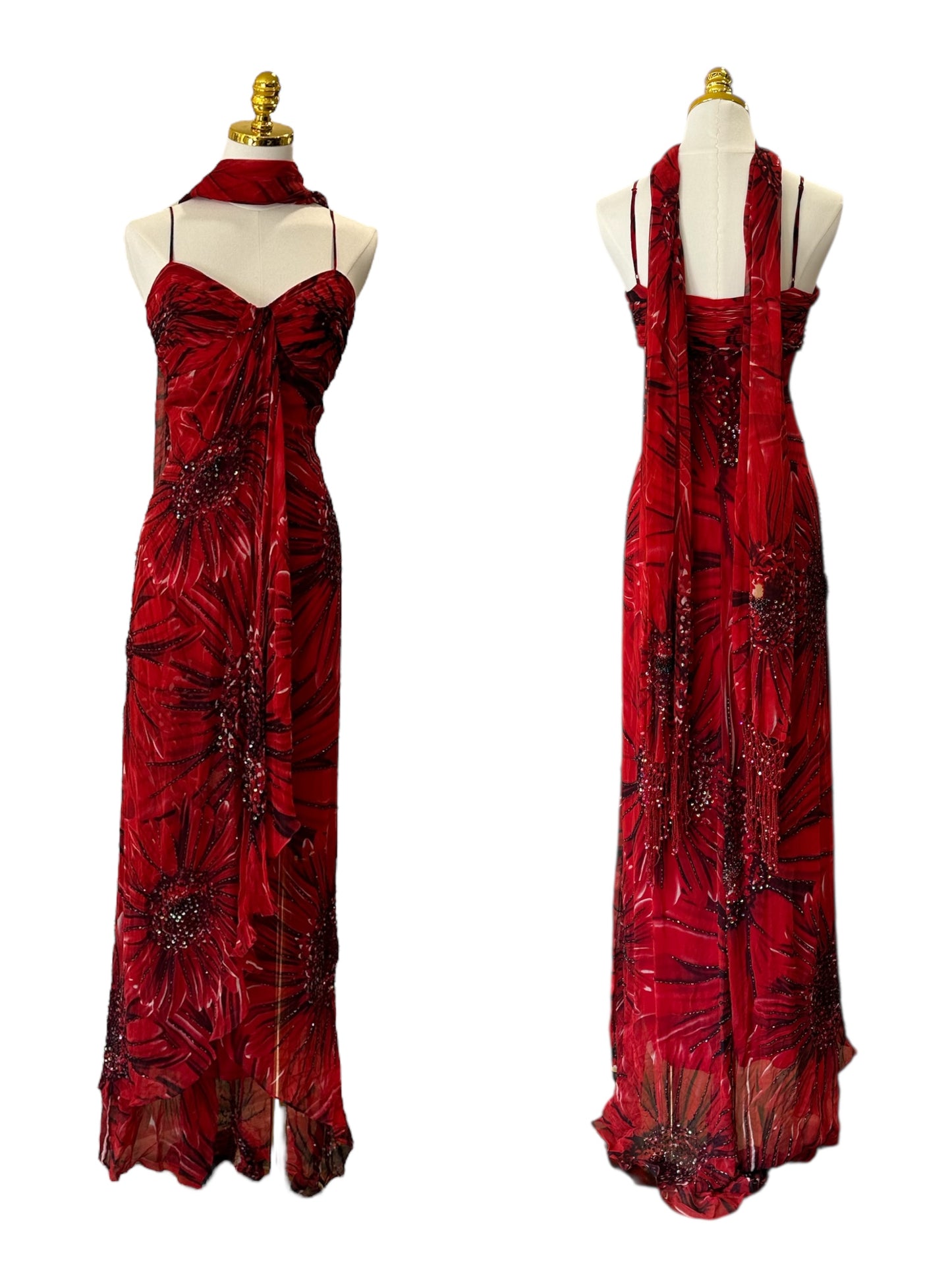 Sue Wong Burgundy Embellished Maxi Dress