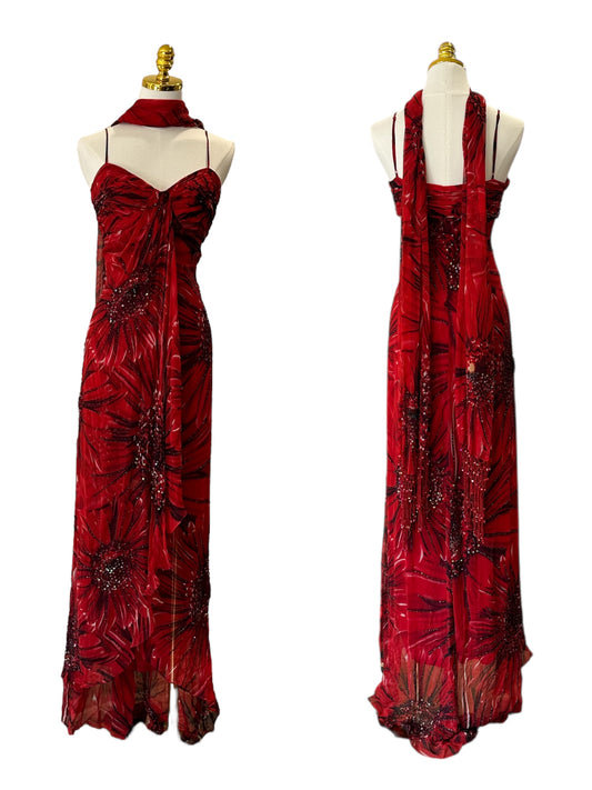 Sue Wong Burgundy Embellished Maxi Dress