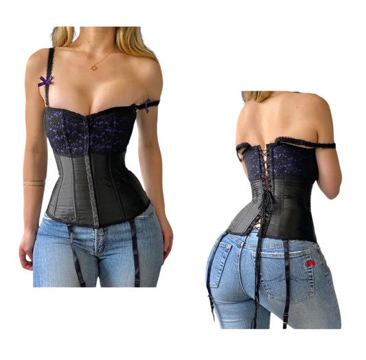 Vintage 90's Black and Purple Bustier Corset